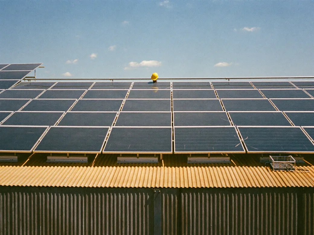 Paneles solares instalados sobre el techo de una nave industrial en el Bajío bajo un cielo despejado